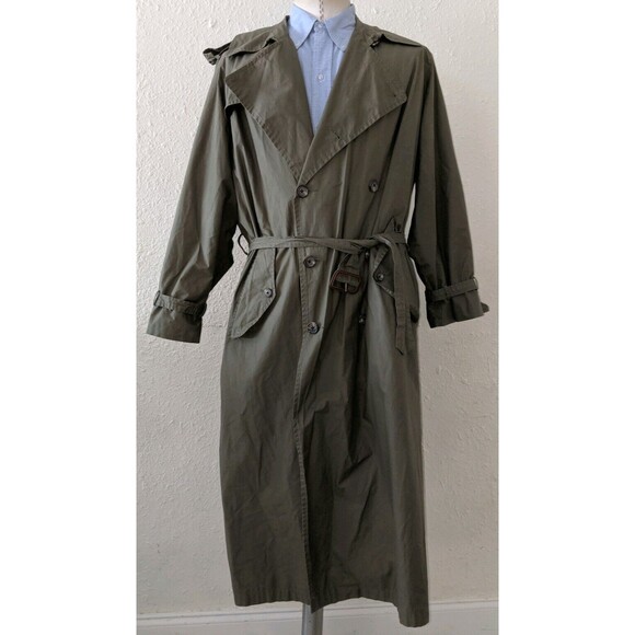 VTG Ralph Lauren Army Olive Mens M Busch Trench Coat Belted Double Breasted rrl